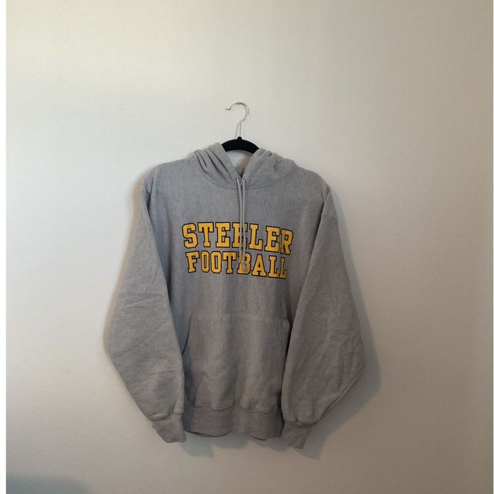 Y2K Champion Reverse Weave Hoodie Steeler Football Hit or Be Hit Gray Mens L